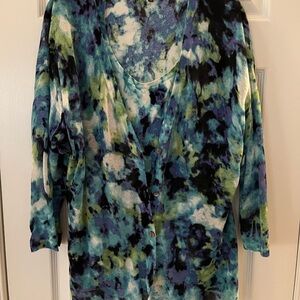 Jones New York Blue Teal Green Abstract Button-Front Cardigan